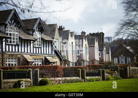 Whalley a large village in Ribble Valley on the banks of the River Calder in Lancashire.  Village houses terraced different styl Stock Photo