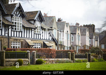 Whalley a large village in Ribble Valley on the banks of the River Calder in Lancashire.  Village houses terraced different styl Stock Photo