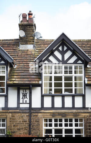 Whalley a large village in Ribble Valley on the banks of the River Calder in Lancashire.  Village houses terraced different styl Stock Photo