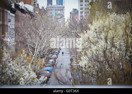 New york view from  The High Line (also known as the High Line Park) is a linear park built in Manhattan on an elevated section Stock Photo