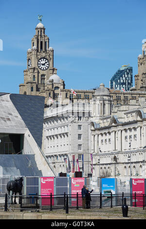 Liverpool albert dock buildings liver building    The Royal Liver Building is a Grade I listed building in Liverpool, England. I Stock Photo