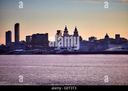 from West Float Merseyside Liverpool docks birkenhead   liverpool skyline with the Liver Building fronts over the River Mersey c Stock Photo