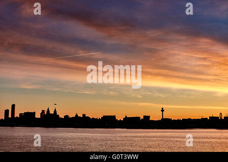 from West Float Merseyside Liverpool docks birkenhead   liverpool skyline with the Liver Building fronts over the River Mersey c Stock Photo