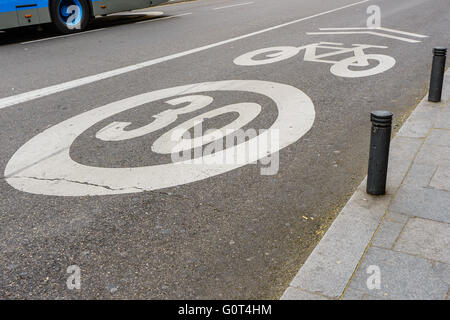 Bike and Bicycle lanes speed limit over 30 mph Stock Photo