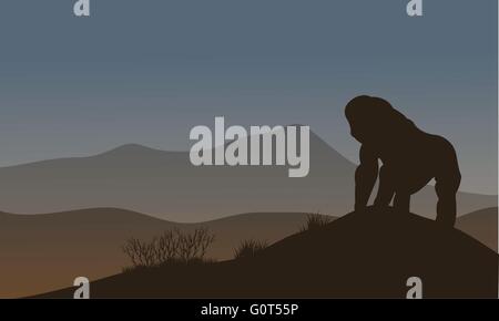 Gorilla silhouette in the hills Stock Vector