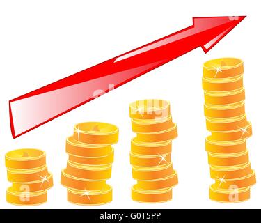 Coins and arrow of the profit Stock Vector