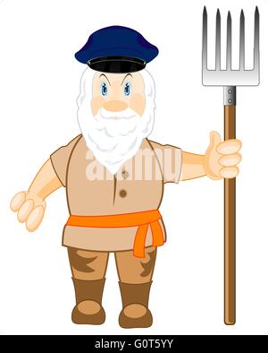 Vector illustration of a farmer with a pitchfork in his hand and a ...