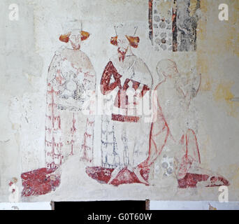 A revealed medieval wall painting in the parish church of SS Peter and Paul at Heydon, Norfolk, England, United Kingdom. Stock Photo