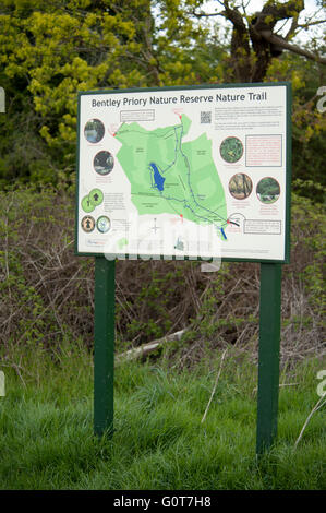 A map at the entrance to Bentley Priory Nature reserve in Stanmore Stock Photo