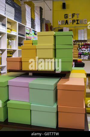 Boxes Display in Paper Presentation Store, NYC Stock Photo
