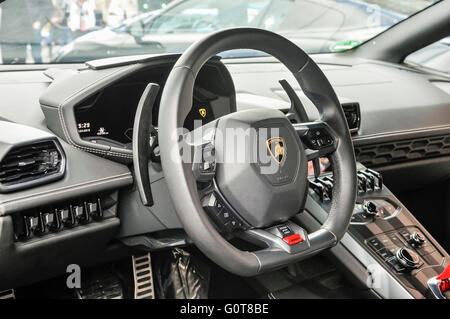Interior cockpit of a Lamborghini Aventador. Stock Photo