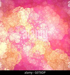 abstract wrinkled or crinkled gold and pink painted background design with glassy texture bubbles with lines and gloss highlight Stock Photo