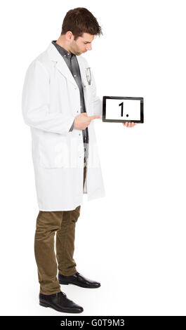 Doctor holding tablet, isolated on white - Number 1 Stock Photo