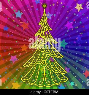 Christmas tree on rainbow background Stock Vector