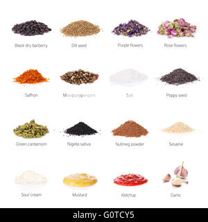 Different spices. Isolated on white background Stock Photo