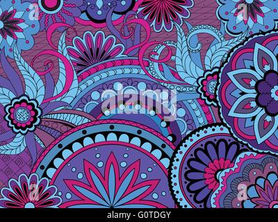 Hand drawn doodle colorful  floral background with mandalas i boho style. Vector illustration - eps 10. Stock Vector