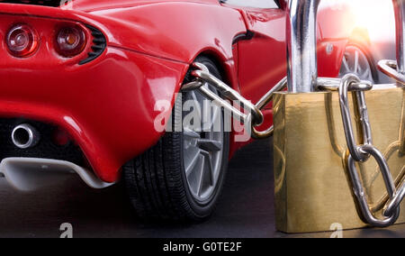 Car chained with padlock close up Stock Photo