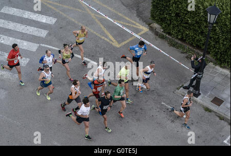 Marathon Runners seen from above Stock Photo