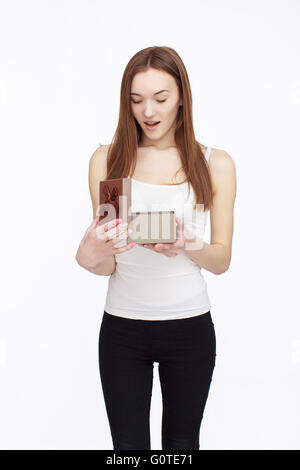 Young beautiful girl with gift Stock Photo