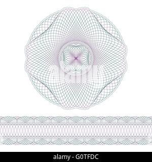 Decorative guilloche elements and border Stock Vector