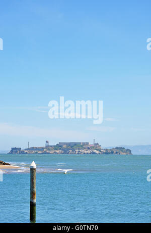 California, Usa: the prison of Alcatraz island in the San Francisco Bay, iconic landmark part of the Golden Gate National Recreation Area Stock Photo