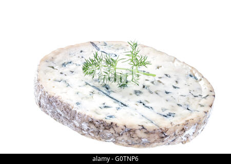 Slice of Fourme d'Ambert cheese on white background Stock Photo