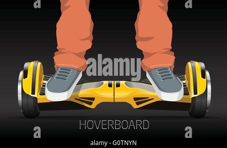 legs on wheel selfbalance electric hover board Stock Vector