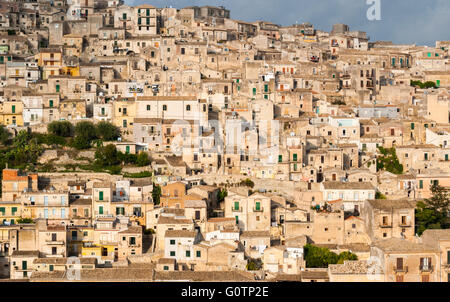 Houses packed in the old town of Modica, in Sicily Stock Photo