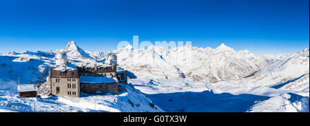 Panorama view of Matterhorn and Pennine Alps Massive from Gornergrat, Zermatt, Switzerland Stock Photo