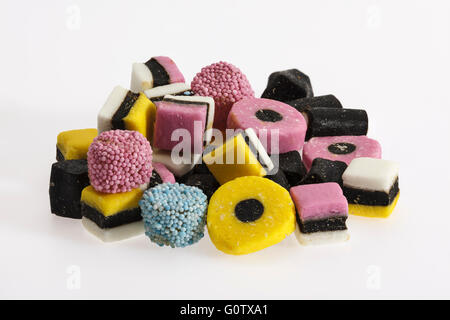 Studio shot of a pile of liquorice allsorts isolated on a white background Stock Photo