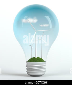 Generating electricity with wind turbine for the light bulb to glow ...