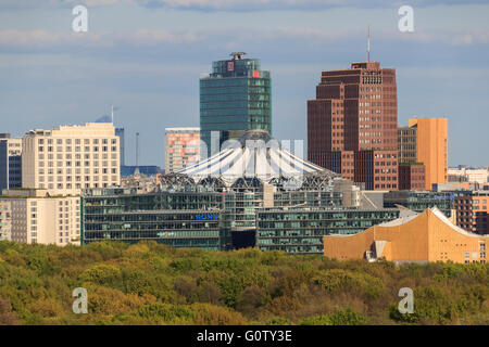 Skyline of the Potsdamer Platz in Berlin, Germany. The Potsdamer Platz is a business district in Berlin Stock Photo