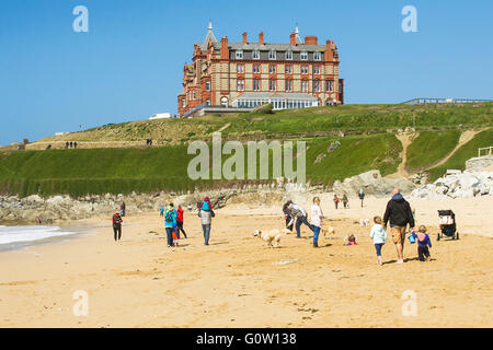 The Headland Hotel overlooking Fistral Beach in Newquay, Cornwall. Stock Photo