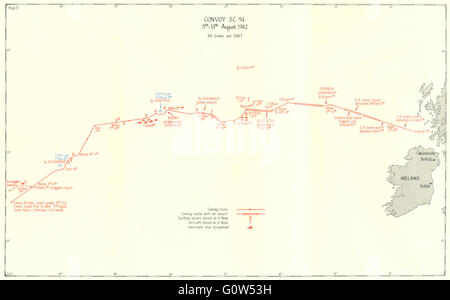 BATTLE OF THE ATLANTIC: 2nd campaign, convoy routes: SC 94 Aug 1942, 1956 map Stock Photo