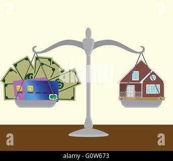 asset vs versus compare money cash illustration Stock Vector