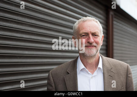 Maesteg, Wales, UK. 4th May 2016. Jeremy Corbyn poses for a portrait.  On the eve of the Welsh Assembly election, Labour leader Jeremy Corbyn visits Maesteg, which will also hold a Westminster by-election for the Ogmore constituency tomorrow. Credit:  Polly Thomas/Alamy Live News Stock Photo