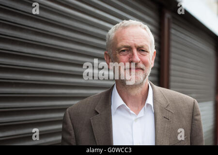 Maesteg, Wales, UK. 4th May 2016. Jeremy Corbyn poses for a portrait.  On the eve of the Welsh Assembly election, Labour leader Jeremy Corbyn visits Maesteg, which will also hold a Westminster by-election for the Ogmore constituency tomorrow. Credit:  Polly Thomas/Alamy Live News Stock Photo