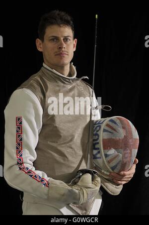 London, UK. 5th May, 2016. Richard Kruse (Mens foil). TeamGB fencing athletes announced for the Rio2016 Olympic games. British Fencing Elite Training Centre. Leon Paul Fencing Centre. London. UK. 05/05/2016. Credit:  Sport In Pictures/Alamy Live News Stock Photo