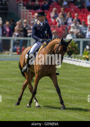 Badminton House, Badminton, UK. 05th May, 2016. Mitsubishi Motors Badminton Horse Trials. Day Two. Michael Jung (GER) riding &#x2018;La Biosthetique - Sam FBW' reigning Olympic Champion Combination; 2015 Burghley Champion and three time European Champion during the Dressage element of The Mitsubishi Motors Badminton Horse Trials. Credit:  Action Plus Sports/Alamy Live News Stock Photo