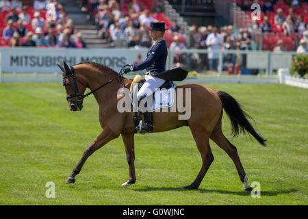 Badminton House, Badminton, UK. 05th May, 2016. Mitsubishi Motors Badminton Horse Trials. Day Two. Michael Jung (GER) riding &#x2018;La Biosthetique - Sam FBW' reigning Olympic Champion Combination; 2015 Burghley Champion and three time European Champion during the Dressage element of The Mitsubishi Motors Badminton Horse Trials. Credit:  Action Plus Sports/Alamy Live News Stock Photo