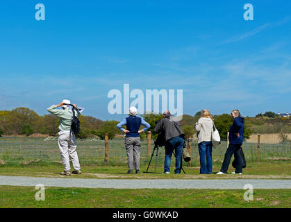 Bird watchers at Minsmere, an RSPB bird reserve, Suffolk, England UK Stock Photo