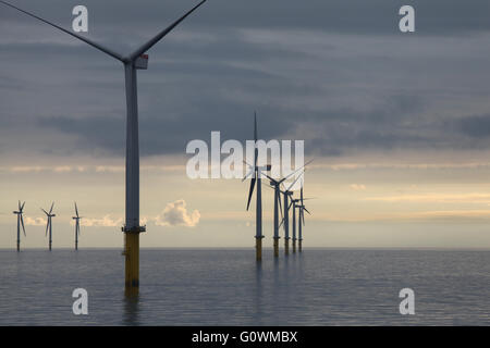 Calm seas on the Gwynt Y More Offshore Wind Farm, North Wales Stock Photo