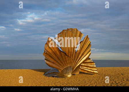 Sculpture, The Scallop, on the beach at Aldeburgh, Suffolk, England UK
