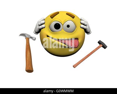 Emoticon handyman and two hammers Stock Photo