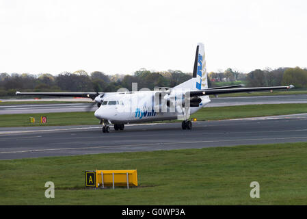 VLM Airlines Fokker 50 Turboprop Airliner OO-VLI Taxiing at Manchester International Airport England United Kingdom UK Stock Photo