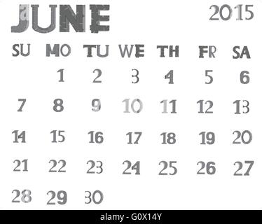 Calendar on june 2015 on white background is insulated Stock Vector