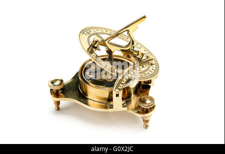 Antique Portable Sundial. Isolated on white background Stock Photo