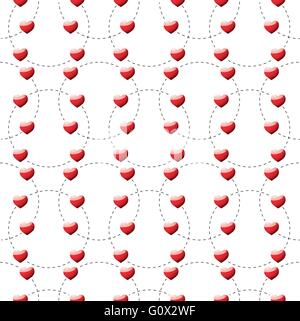 Red heart background template with dotted lines seamless Stock Vector