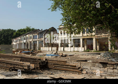 Derelict shop houses waiting for renovation or demolish in the UNESCO world heritage area in Georgetown Penang Stock Photo