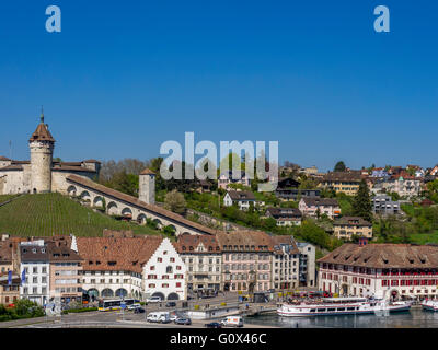 View of old town of Schaffhausen and Munot Fortress, Canton of Schaffhausen, Switzerland, Europe Stock Photo